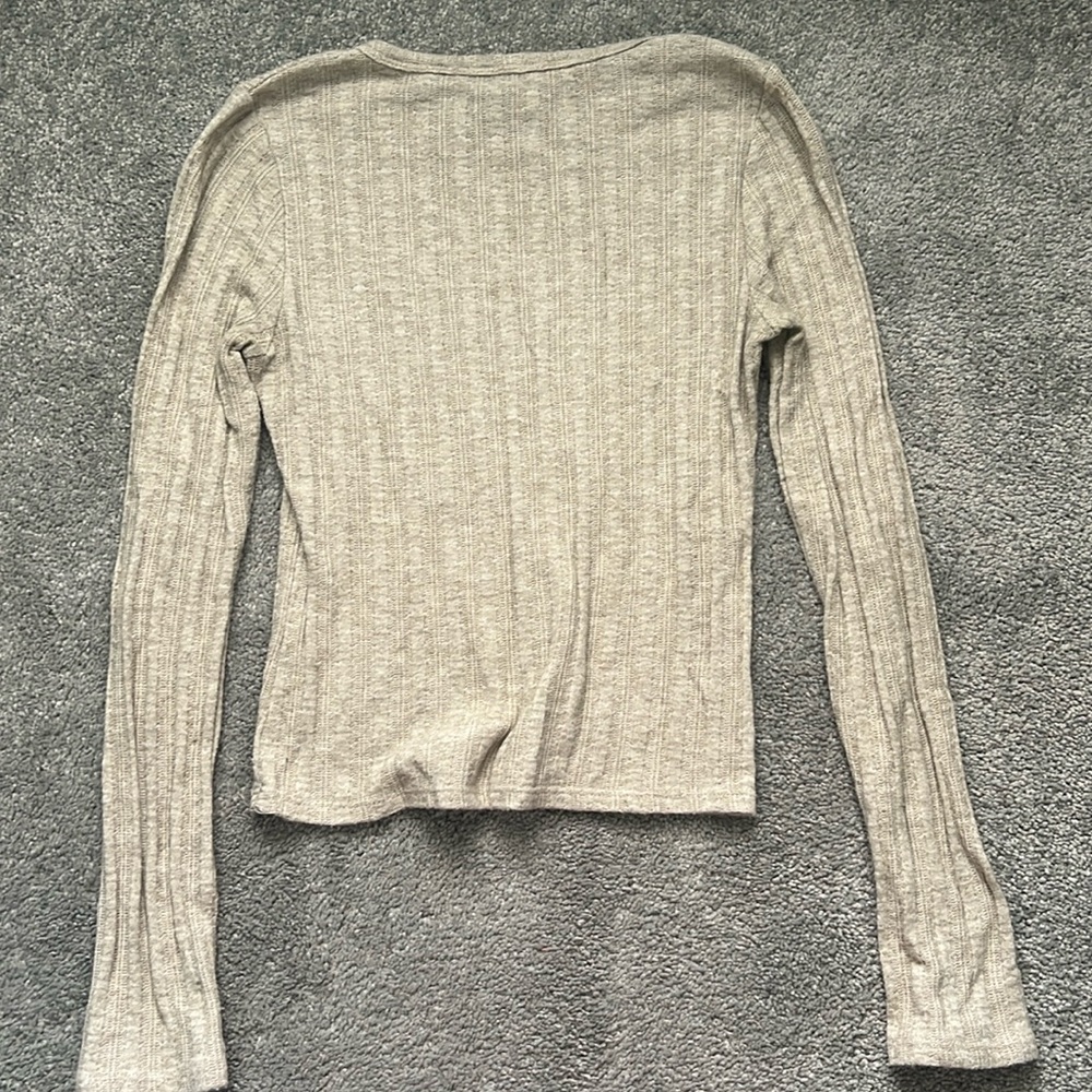Cream Cowl Neck Sweater with Tan Accents - Picture 2 of 2